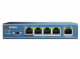 Hikvision DS-3E0105P-E 4 RJ45 100M PoE с грозозащитой 4кВ, 1 порт с высоким приоритетом; 1 Uplink порт 100М Ethernet; таблица MAC адресов на 1000 записей; пропускная способность 1Гб/с; стандарты PoE: